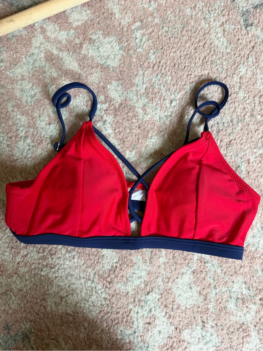 Red Bikini Top with Navy Trim